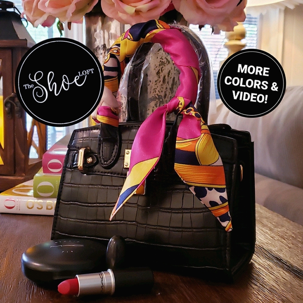 Mini Croc Embossed Padlock Satchel